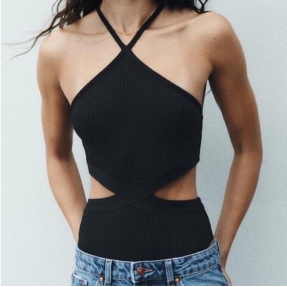 Zara Halter Cut Out Bosysuit